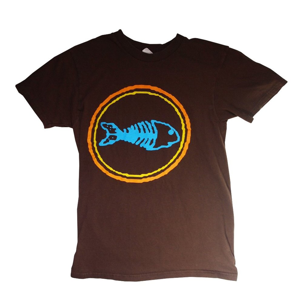 Fishbone Band T-shirt in Brown, Men's Size Small, Front and Back Graphic
